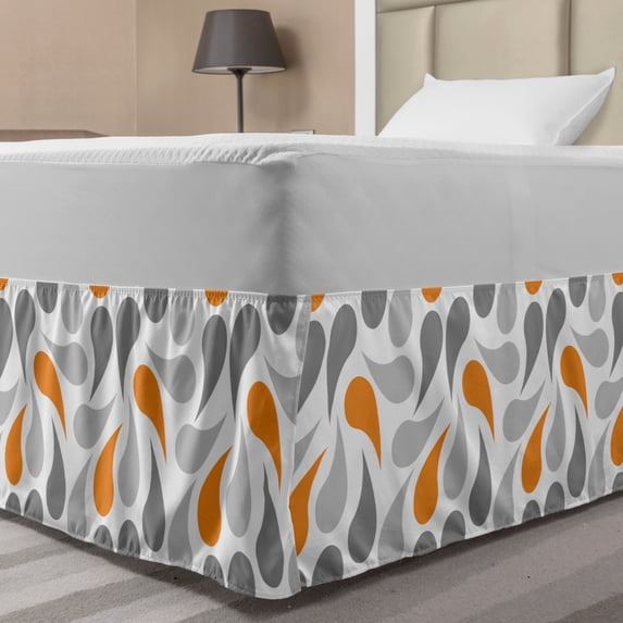 Geometric Bed Skirt, Cultures Motif Traditional Teardrop Pattern Vintage Palette, Elastic Bedskirt Dust Ruffle Wrap Around for Bedding Decor, 4 Sizes, Orange Grey White, by Ambesonne