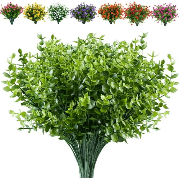 GRNSHTS 8/12/24 Bundles Artificial Flowers Fake Boxwood Shrubs UV Resistant No Fade Faux Greenery Faux Plastic Lotus for Home Garden Hanging Planter Indoor Porch Patio Office Wedding Decoration