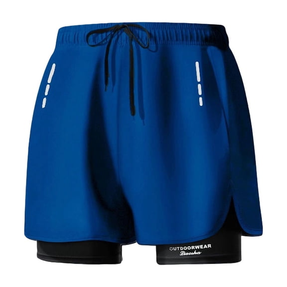 Ashyfjp Mens Swim Shorts Casual Solid Color Elastic Drawstring Waist Swim Trunks with Double Layer Trendy Mens Shorts, Blue, XL