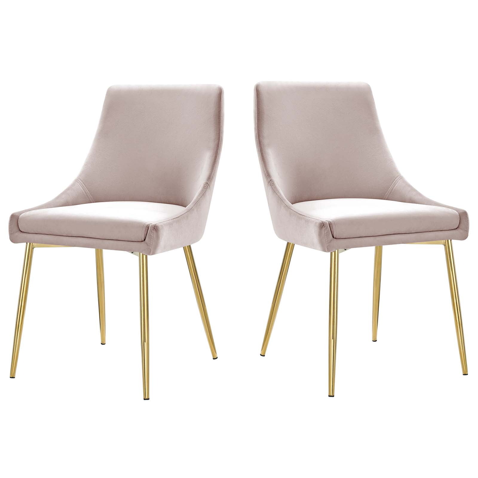 Gold Pink Velvet Upholstered Parsons Side Chair with Gold Metal Legs