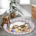 thumbnail image 3 of Easter Bunny Round Area Rug 3.3Ft Washable Circle Rugs for Dining Room Table, Spring Easter Eggs Chick Floral Purple Check Non-Slip Carpet Floor Mats Indoor Outdoor Carpet Runner Aesthetic Home Decor, 3 of 8