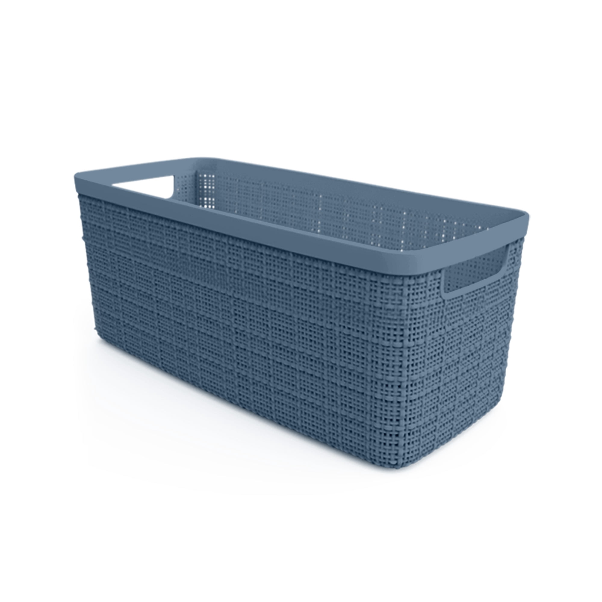 Curver Jute Basket Half Medium, Resin Plastic Storage Bin, Denim Blue, 4 Pack