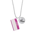 thumbnail image 2 of Delight Jewelry Acrylic Pink "Hello" Name Tag Silvertone Script Initial Disc - K - Charm Necklace, 20"+3", 2 of 4