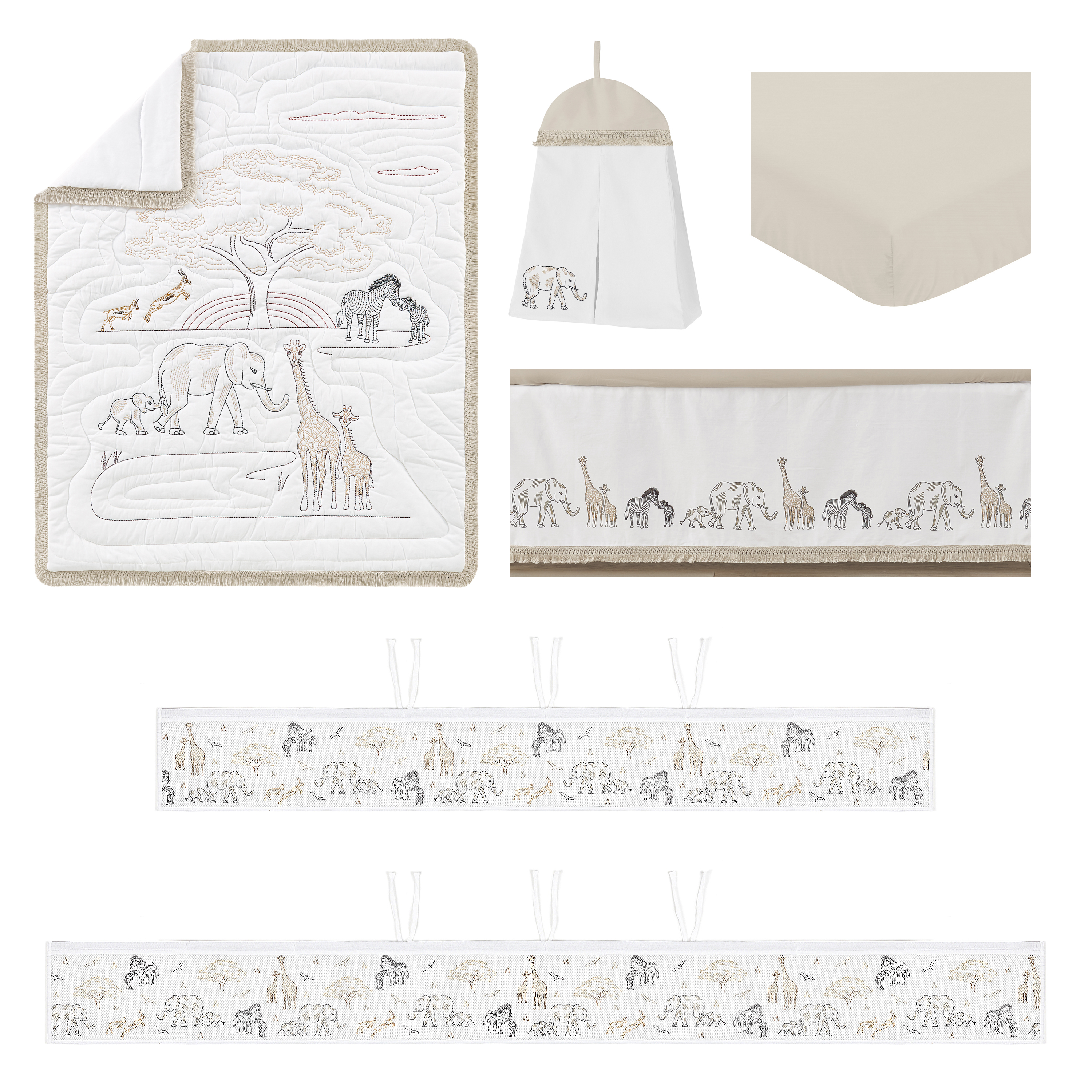Sweet Jojo Designs Serengeti Animals Beige White Crib Bedding + BreathableBaby Breathable Mesh Liner Pad