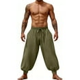 thumbnail image 6 of Havenre Mens Harem Pants Casual Drawstring Elastic Waist Comfy Baggy Hippie Trousers Loose Fit Soft Cotton Linen Boho Yoga Beach Pants with Pockets Army Green XL, 6 of 10