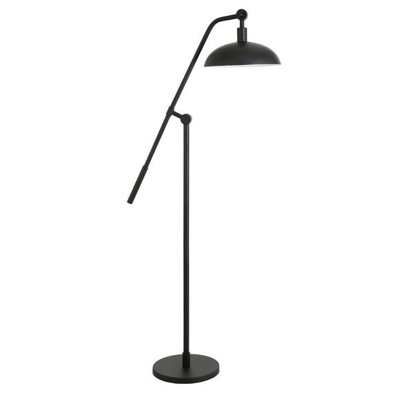 Evelyn&Zoe Devon Boom Arm Floor Lamp with Metal Shade, Blackened Bronze/Blackened Bronze