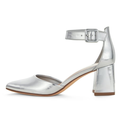 Pointed Toe 2.5 inch Low Block Chunky Heels for Women Closed Toe Pumps with Ankle Strap Dress Comfortable Shoes for Daily Work Office Homecoming