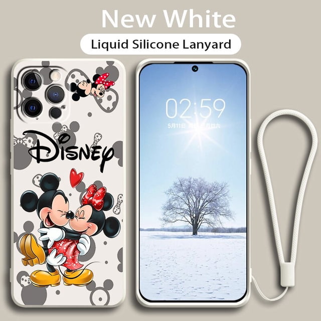 Funda de teléfono con cuerda líquida para Apple iPhone 14, 13, 12 Mini, 11 Pro, XS, MAX, XR, X, 8, 7, 6S, SE Plus, Mickey, Minnie Mouse, Love, Capa Core Fivean unisex