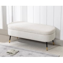 Guyou Modern Storage Bench, Lambswool End of Bed Bench with Metal Legs, Upholstered Entryway Bench for Bedroom Living Room Hallway, White