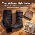 thumbnail image 2 of BLISSFUL STEP Women's Fashion Ankle Low Heel Shoes Daily Wear Winter Short Boots Black 11, 2 of 5