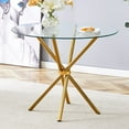 thumbnail image 3 of Tcbosik Round Tempered Glass Dining Table for 2-4 Person, 36.6 inch Small Kitchen Table with Metal Legs for Living Room, Gold, 3 of 8