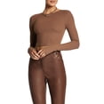 thumbnail image 2 of xiaxaixu Hauts Courts à Manches Longues pour Femmes Couleur Unie Col Rond Ajusté Printemps Automne Nombril Exposé Chemises Mode Urbaine, 2 of 8