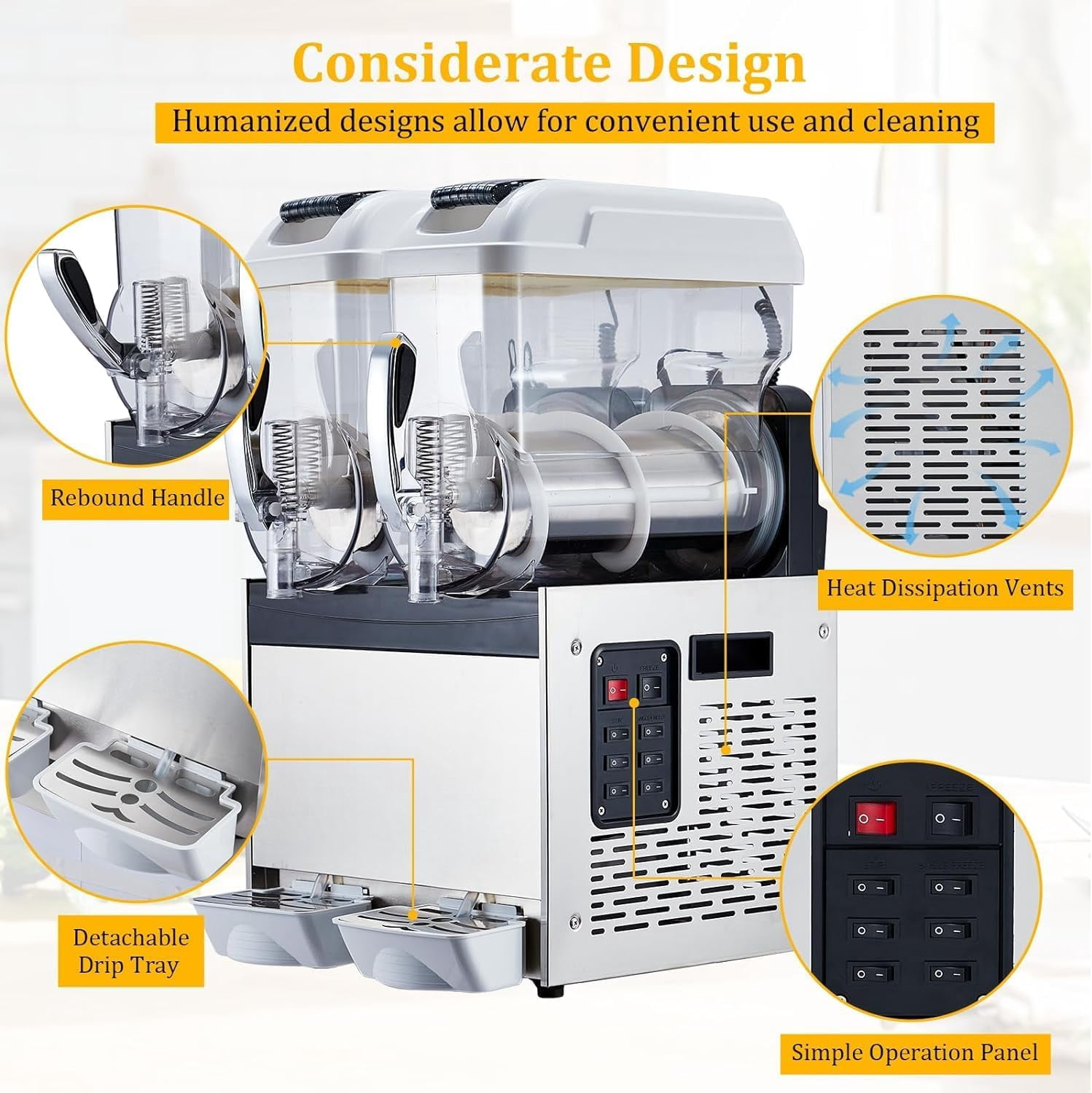 Commercial Slushy Machine, 12L Double Tank Frozen Drink Margarita Machine Smoothie, Self-Cleaning, 700W Stainless Steel Slushy Machine for Snow Melts, Cocktails, Homes, Coffee Shop, Restaurants