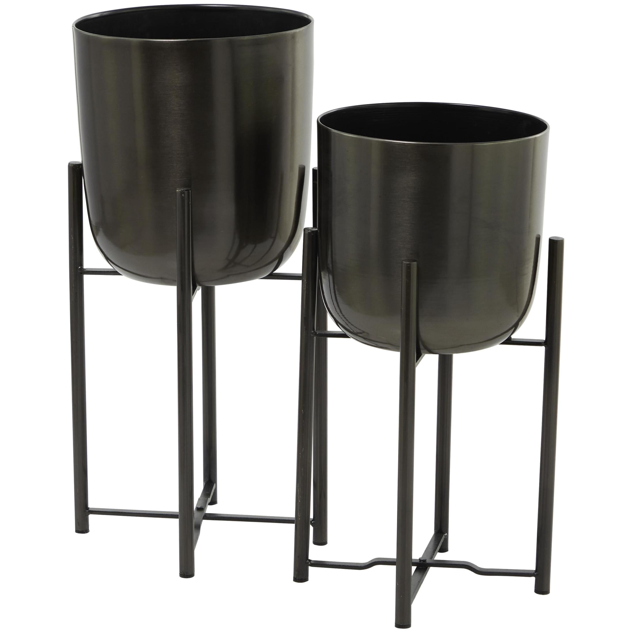 CosmoLiving by Cosmopolitan 19", 22"H Deep Recessed Dome Black Metal Planter with Removable Stand (2 Count)