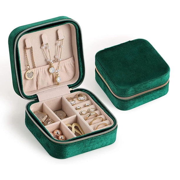 Joyero de peluche TANGJMXG estuche de viaje para mujer verde