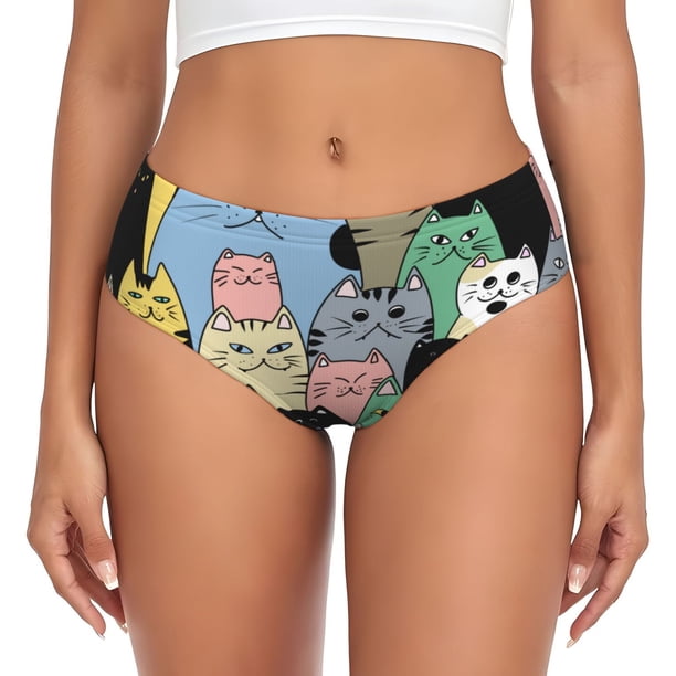 Fotbe Different Cats Calzones Estampados para Mujer – Ropa Interior de Algodón, Cómoda, Suave y Elástica-Small