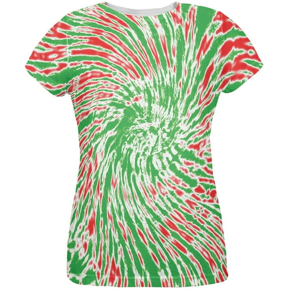 Christmas Tie Dye Red Green All Over Womens T-Shirt - Small