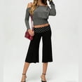 thumbnail image 6 of Women Fold Over Gaucho Pant Wide Leg Low Rise Flowy Capri Yoga Lounge Cropped Flare Bottoms Light Gray M, 6 of 8