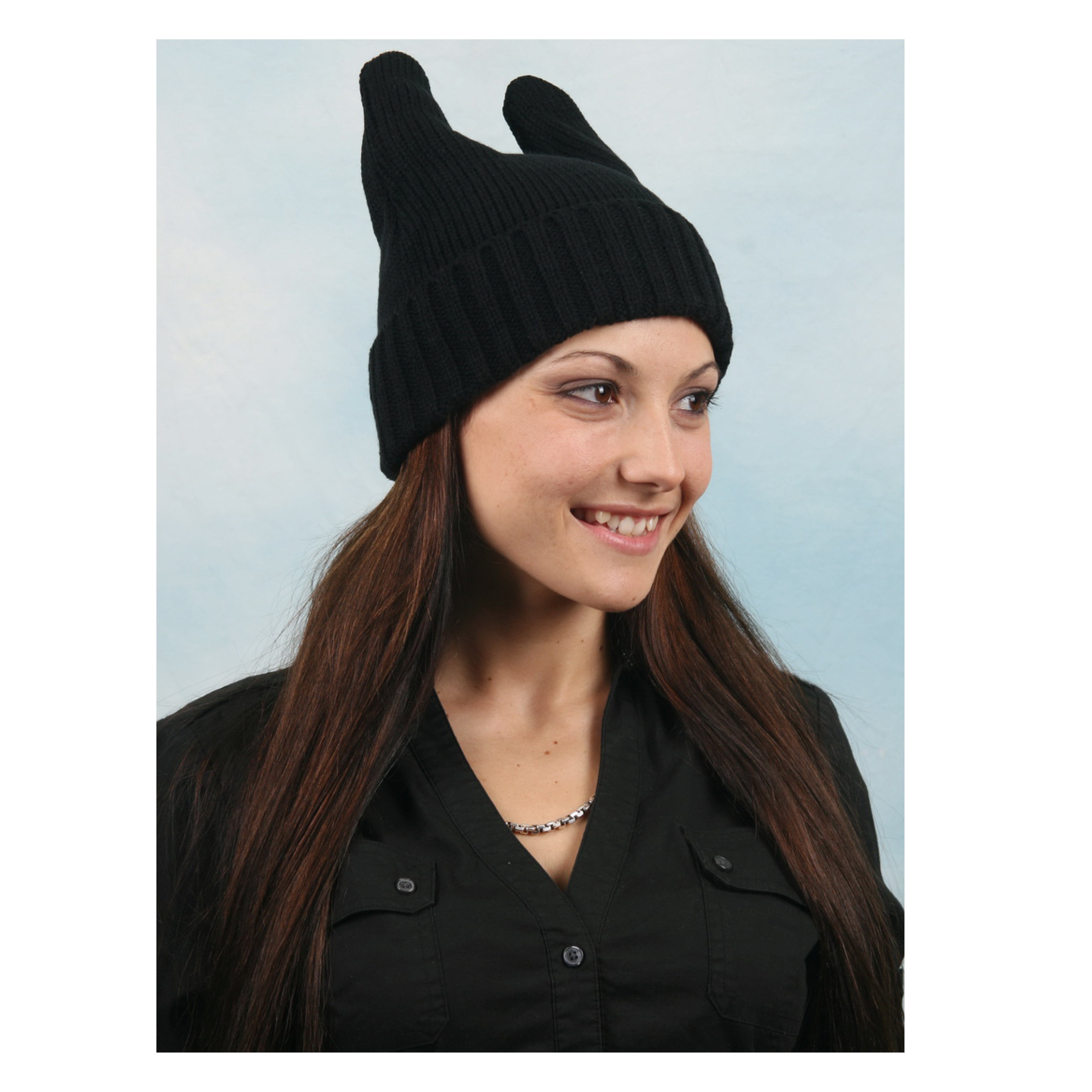 Rabbit Ear Beanie Hat Cute Cable Knit Chunky Winter Beanie Cap for Women Girls SLH2T031 Black 