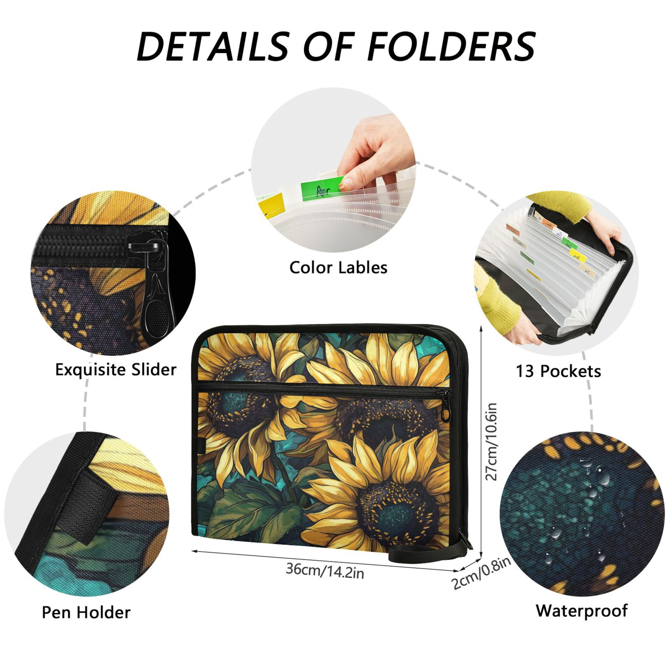 WOBOGO Sunflower Graffiti Art Expanding File Folder Letter Size Accordion Filing Organizer 13 Pocket Separate Organ Pocket