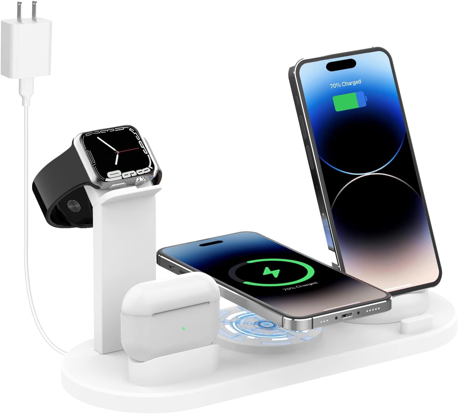 6 in 1 Wireless Charging Station MultiFunction Charging Dock, Qi 15W Fast Wireless Charger