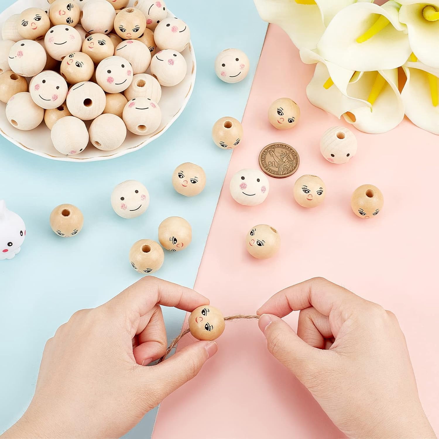 AJOIDR 20Pcs Wooden Doll Head Beads - Smiling Face Spacers For DIY Jewelry Making & Kids Crafts - View #4