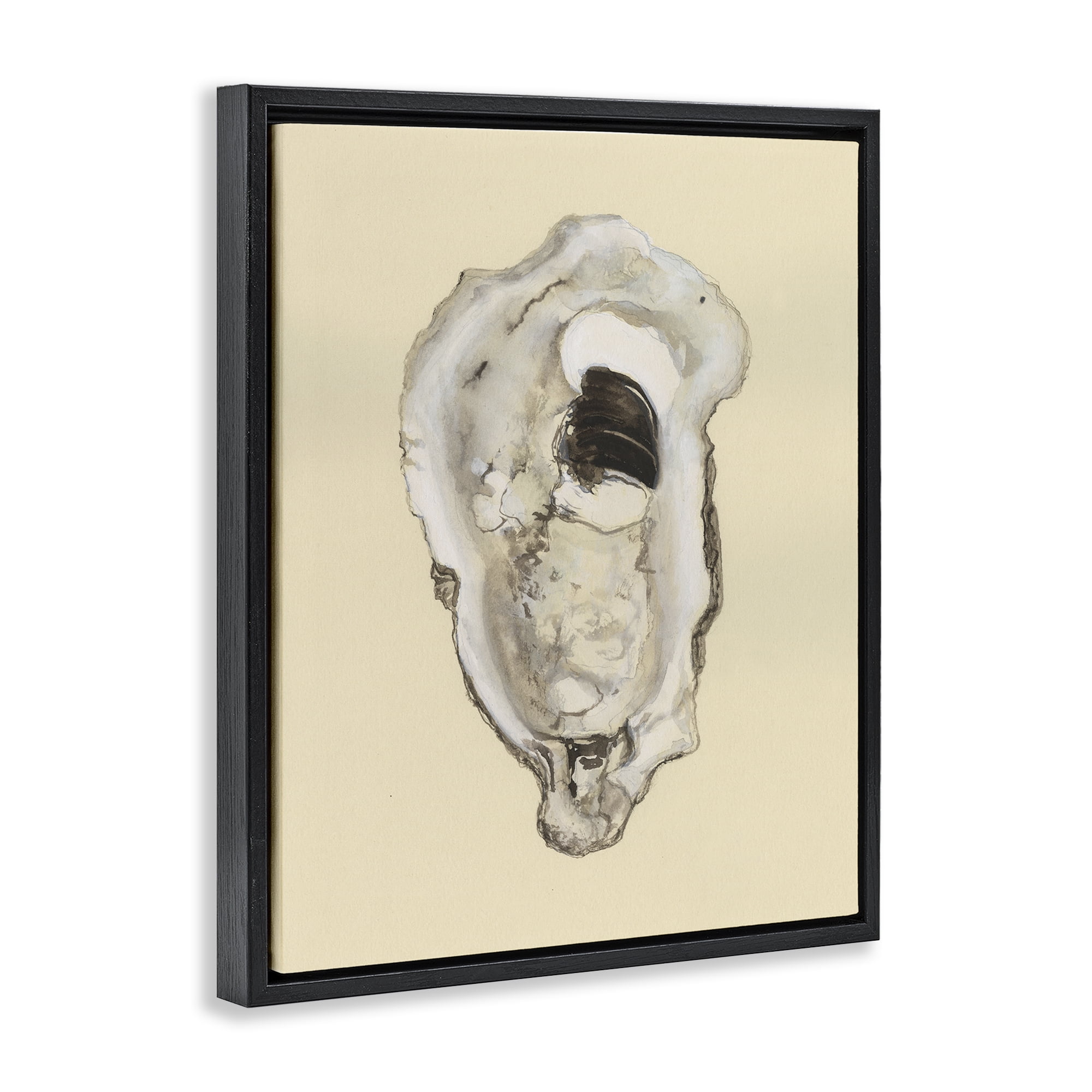 Stupell Industries Aquatic Oyster on Beige Nautical & Beach Painting Black Floater Framed Canvas Art Print Wall Art, 25 x 31