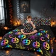 thumbnail image 3 of Homewish Neon Pumpkin Lantern Full Size Bedding Sets, Halloween Spider Web Moon Full Size Bed in a Bag, Black Rainbow, Black Reversible 7-Piece, 3 of 7