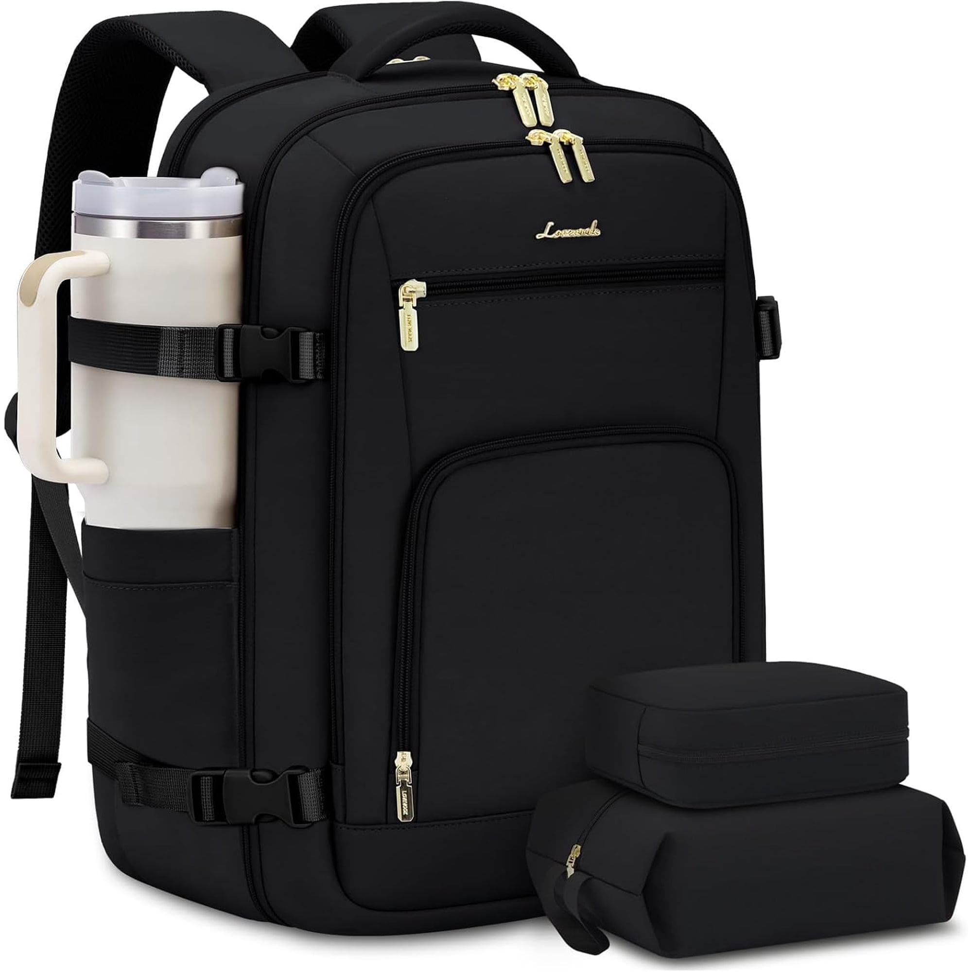 LOVEVOOK Travel Backpack For Women, 40L Carry On Backpack Flight Approved, TSA Personal Item Travel Bag Fits 17 Inch Laptop, Business Weekender Overnight Waterproof Daypack With 2 Cubes, Grey-Pink