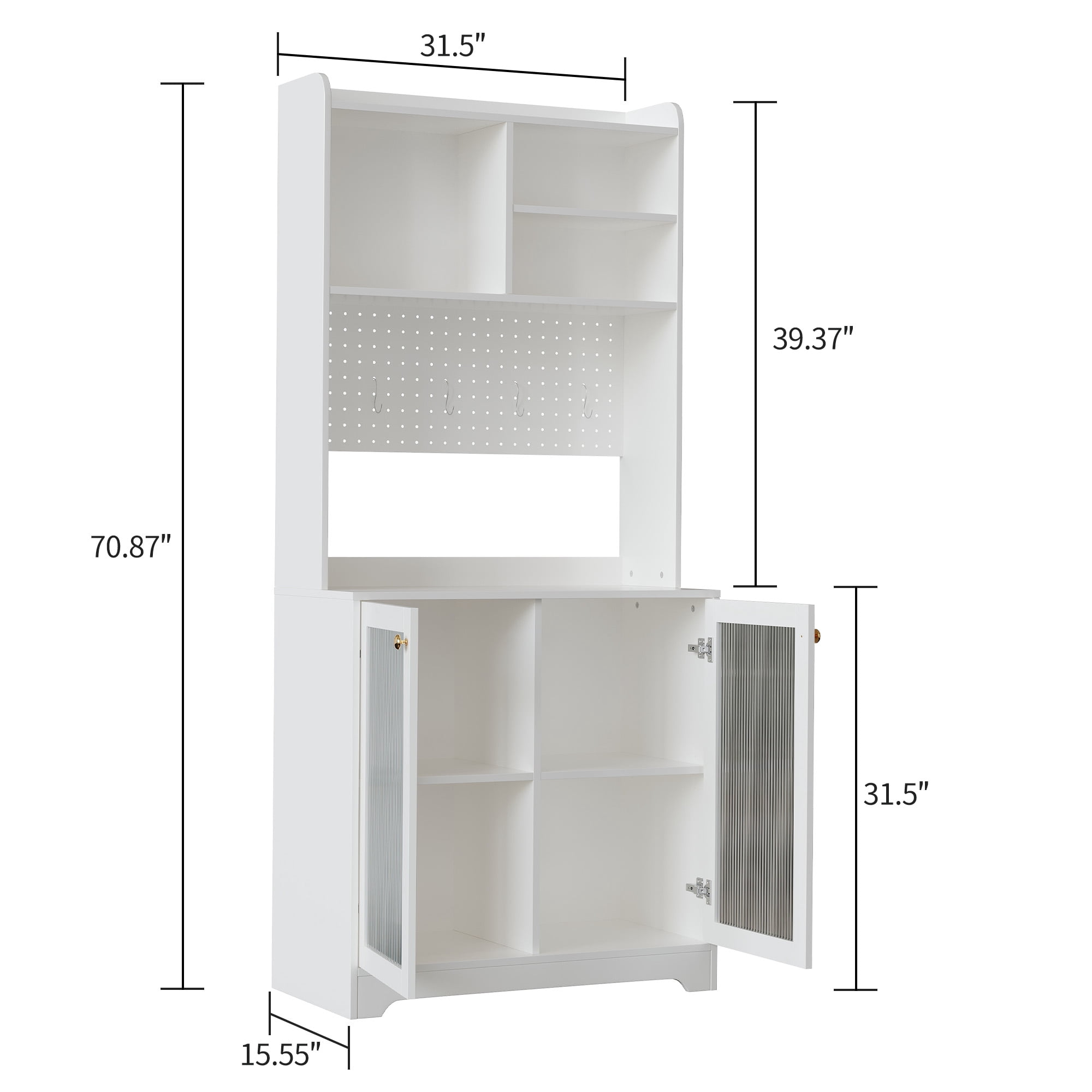 AOILE Tall Pantry Cabinet with Glass Doors & Shelves, Freestanding Kitchen Storage Organizer for Dining or Living Room