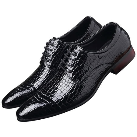 

Santimon Men Derby Shoes Crocodile Pattern Pointed Toe Lace Up Oxford Shoes Business Leather Dress Shoes Black 6.5 US