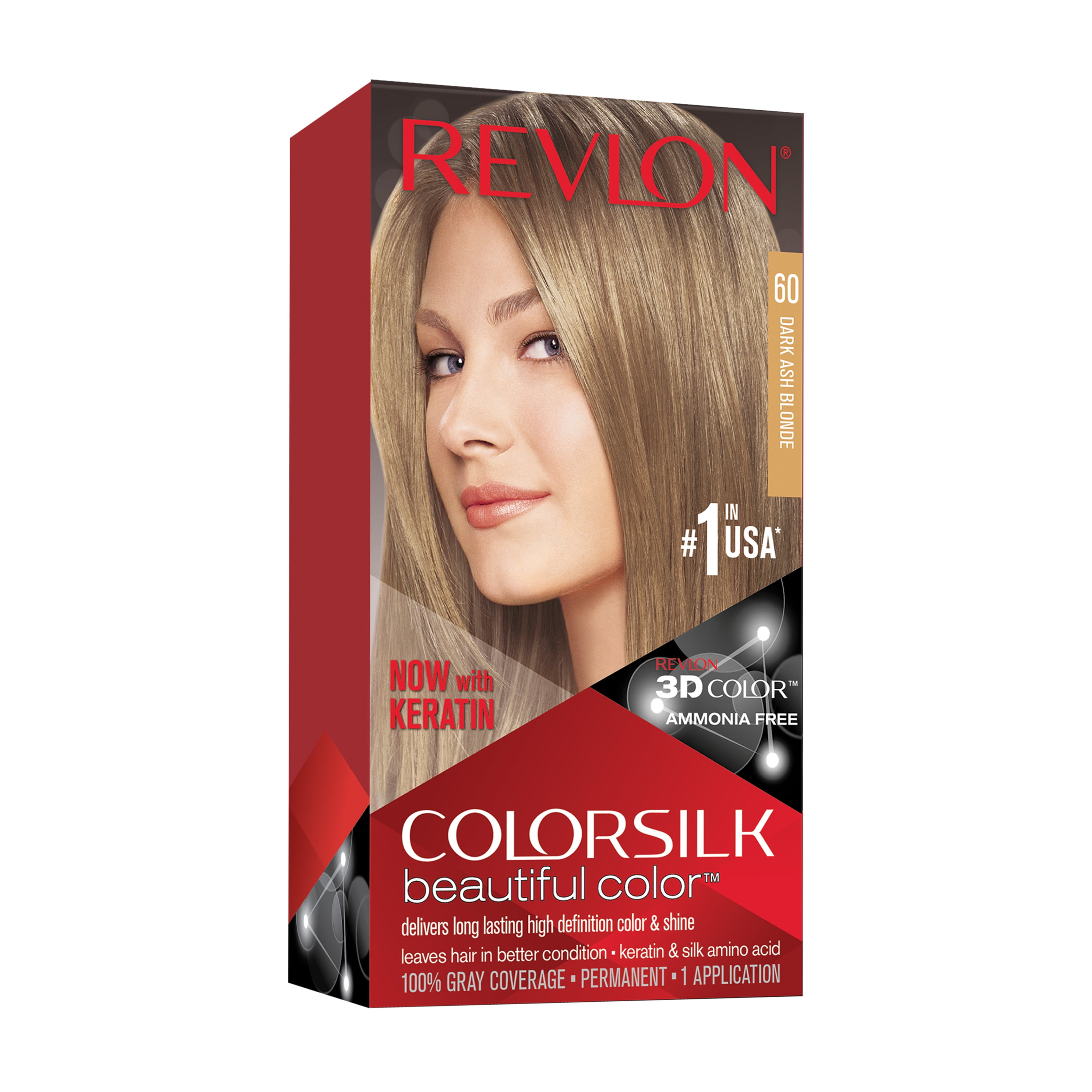 Revlon ColorSilk Beautiful Permanent Hair Color, 60 Dark Ash Blonde, 1 Count