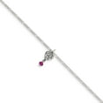 thumbnail image 1 of Sterling Silver Dark Pink Crystal Dangling Antiqued Heart 9 Inch Anklet Made In Thailand qg1209-9, 1 of 5