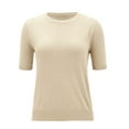 thumbnail image 4 of Beige Dressy Tops for Women, Short Sleeve Spring Clothes for Women 2024, Polyester Popular Womens Clothes 2024, Women's Round Neck d Loose T Shirt With A Knit Bottom Top, 4 of 9