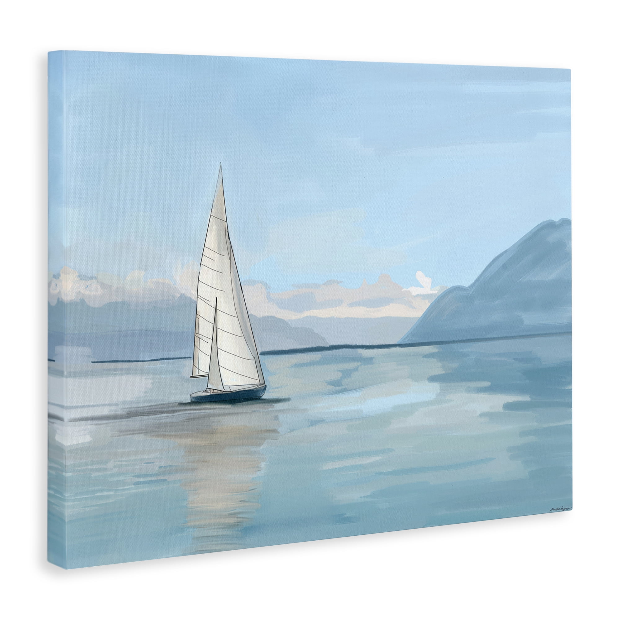 Stupell Industries Peaceful Sailboat on Water Nautical & Beach Painting Wrapped Canvas Art Print Wall Art, 48 x 36