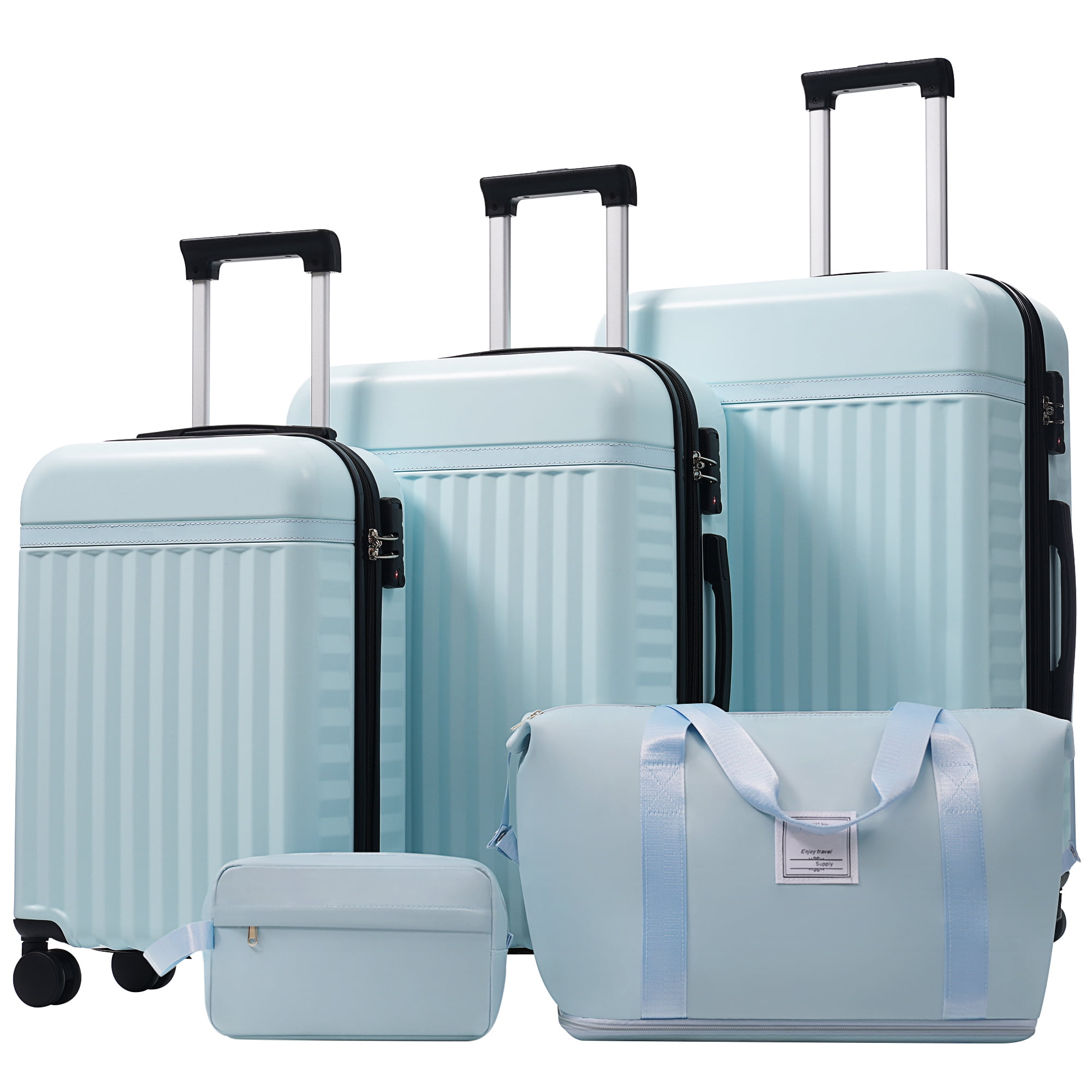 Euroco Luggage Sets 5 Piece,Hardside Expandable Suitcase with 2 Travel Bags,Spinner Wheels and TSA Lock,Lightweight Carry on Luggage for Women Men(20"+24"+28"),Light Blue
