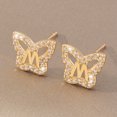 thumbnail image 3 of Pendientes sencillos con inicial A y un dulce encanto, pendientes de mariposa con circonitas con incrustaciones de cobre y pendientes explosivos, 3 of 5