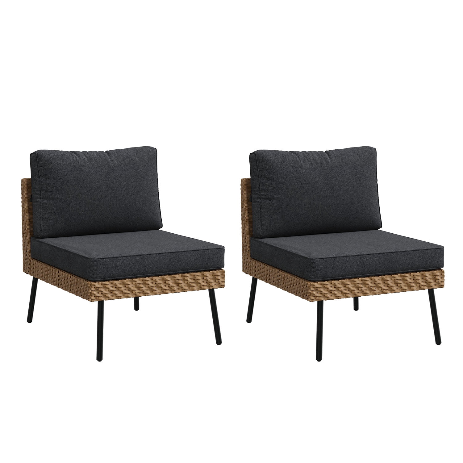 BaPiPro Outdoor PE Rattan 2-Seat Leisure Chair with Removable 4" High Density Cushions, Suitable for Backyard, Garden, Courtyard, Black