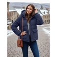 thumbnail image 5 of Womens Heavyweight Puffer Jacket Quilted Down Windproof Corduroy Winter Puffer Coat Heritage Navy Blue (S), 5 of 9