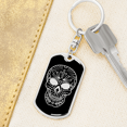 thumbnail image 6 of Calavera Mexican Sugar Skull 12 Stainless Steel or 18k Gold Premium Swivel Dog Tag Keychain, 6 of 16