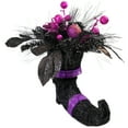 thumbnail image 4 of Northlight Witch's Boot with Glittered Foliage Halloween Decoration - 12" - Black and Purple, 4 of 9