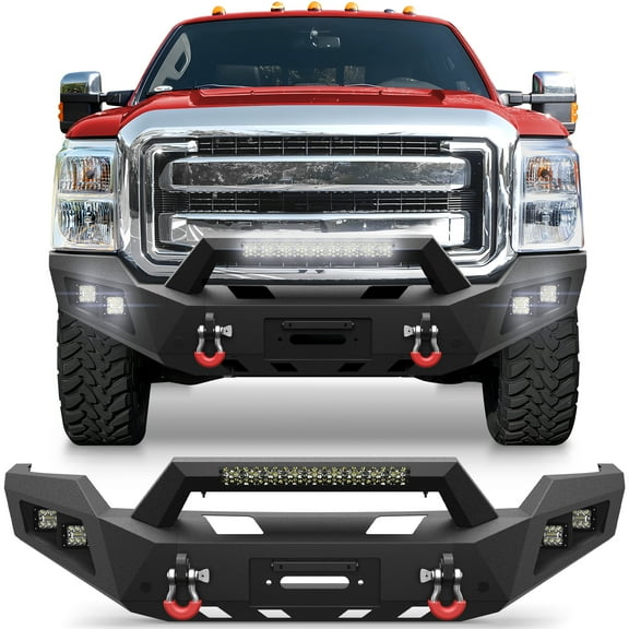 POFENZE Front Bumper for 2011-2016 Ford F250/F350/F450 Pickup Off Road Bumper w/Winch Plate Lights License Plate Bracket