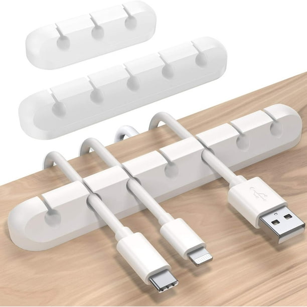 Clips Câble Organisateur Bureau,Blanc Lot de 3 Support de Câble,  Organisateur de Cordon, Gestion des Cables, Câble Rangement pour USB Câbles  de Chargeur/Souris/Écouteur/PC 