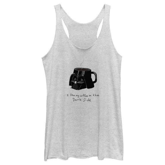 Women's Star Wars Darth Vader Mug I Like My Coffee On The Dark Side  Racerback Tank Top White Heather Medium