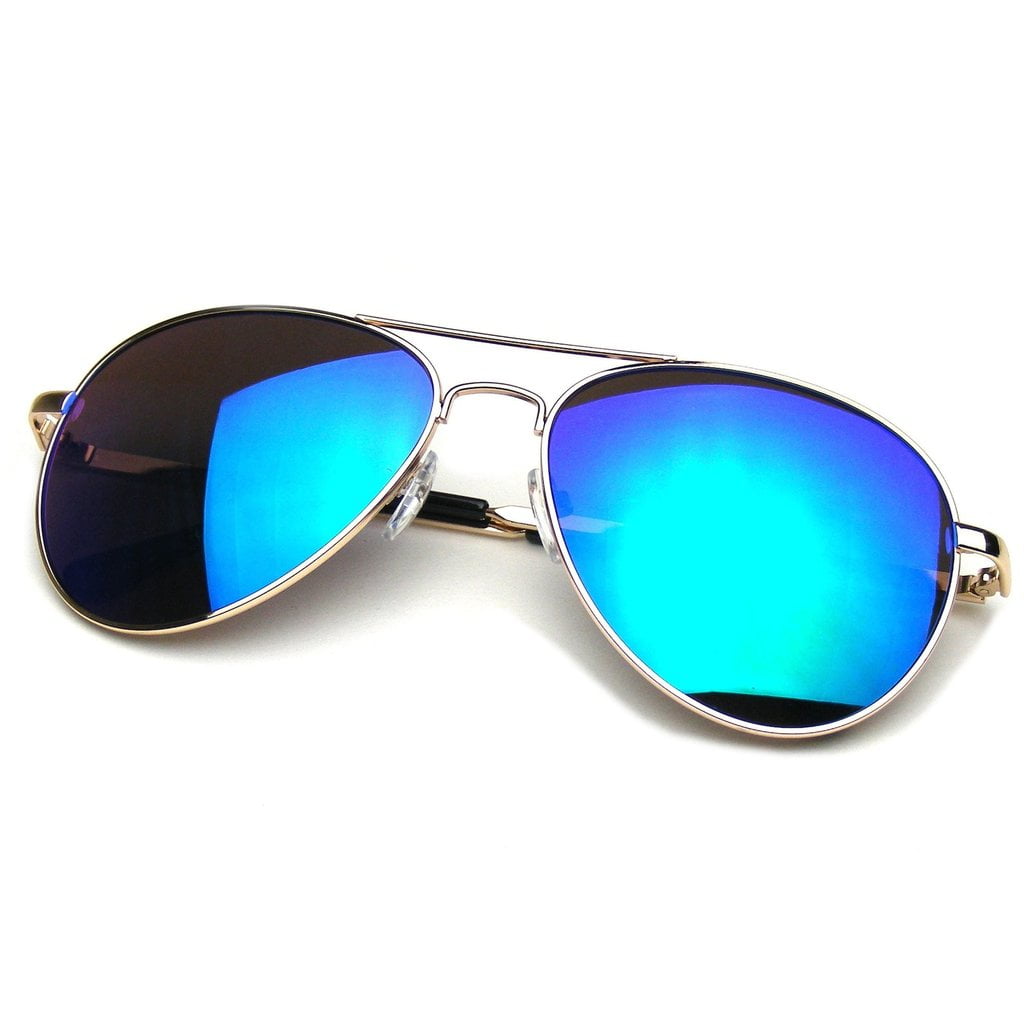 Premium Rectangle Rimless Metal Frame Aviator Sunglasses Multi-color Mirror lens