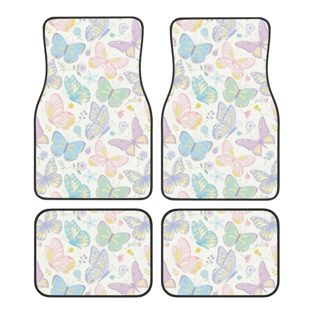 Disketp Colorful Butterfly for Crystal Velvet Car Mats Four-Piece Set,All-Season Automotive Protection, Vehicles, Cars, Trucks, and SUVs,Anti-Slip Design