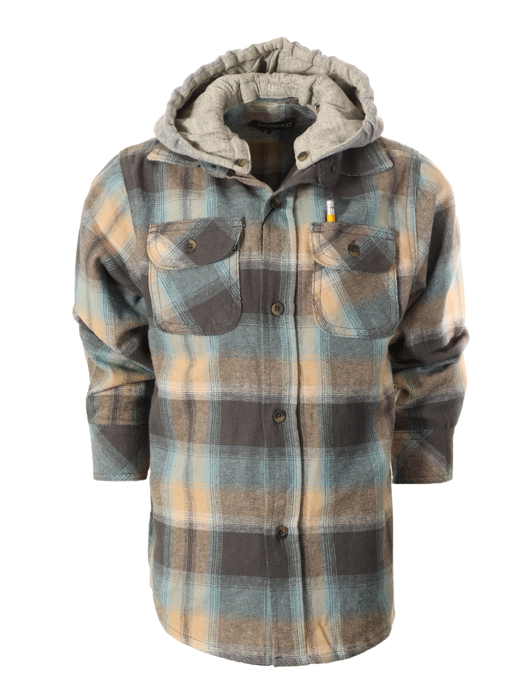 Gioberti Kids and Boys 100% Cotton Removable Hoodie Plaid Checkered Flannel Shirt