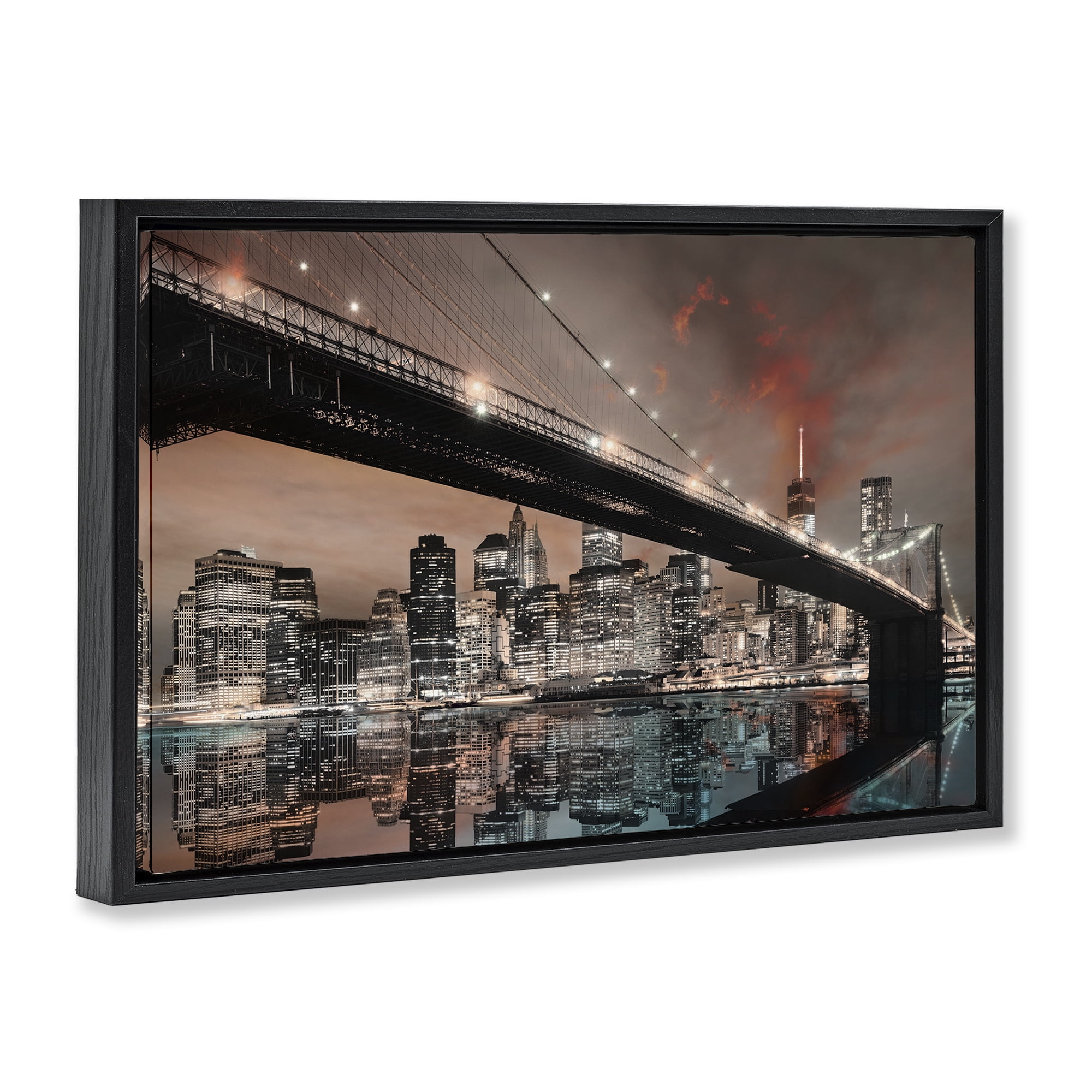 Stupell Industries Bridge Cityscape View Scenery Photography Black Floater Framed Art Print Wall Art, 31 x 21