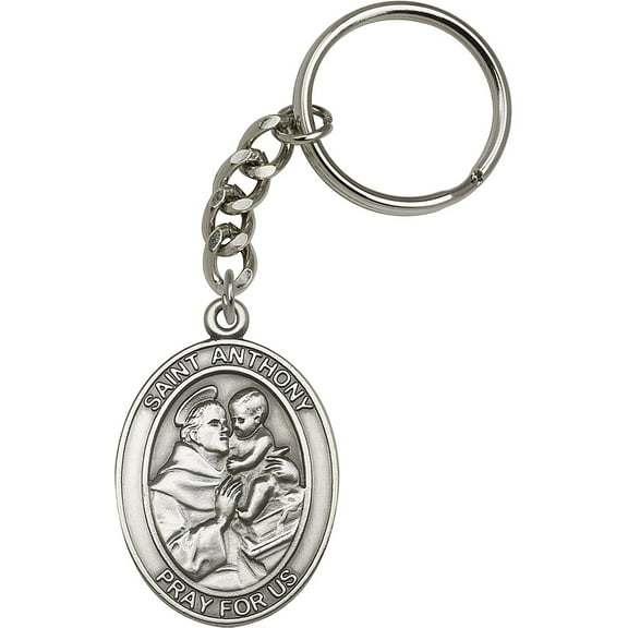 Antique Silver-Plated St. Anthony Keychain 1 7/8 x 1 1/4 inches