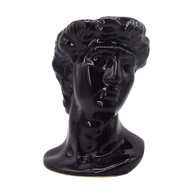 Maceta Cabeza Griega David Esmaltada De Cerámica Color Negro